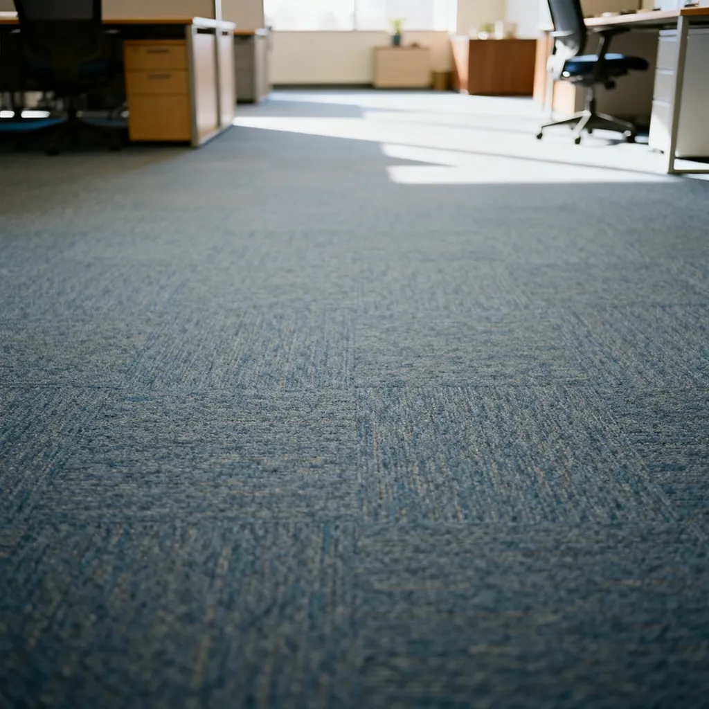 Blue-grey commercial carpet tile in an open-plan office