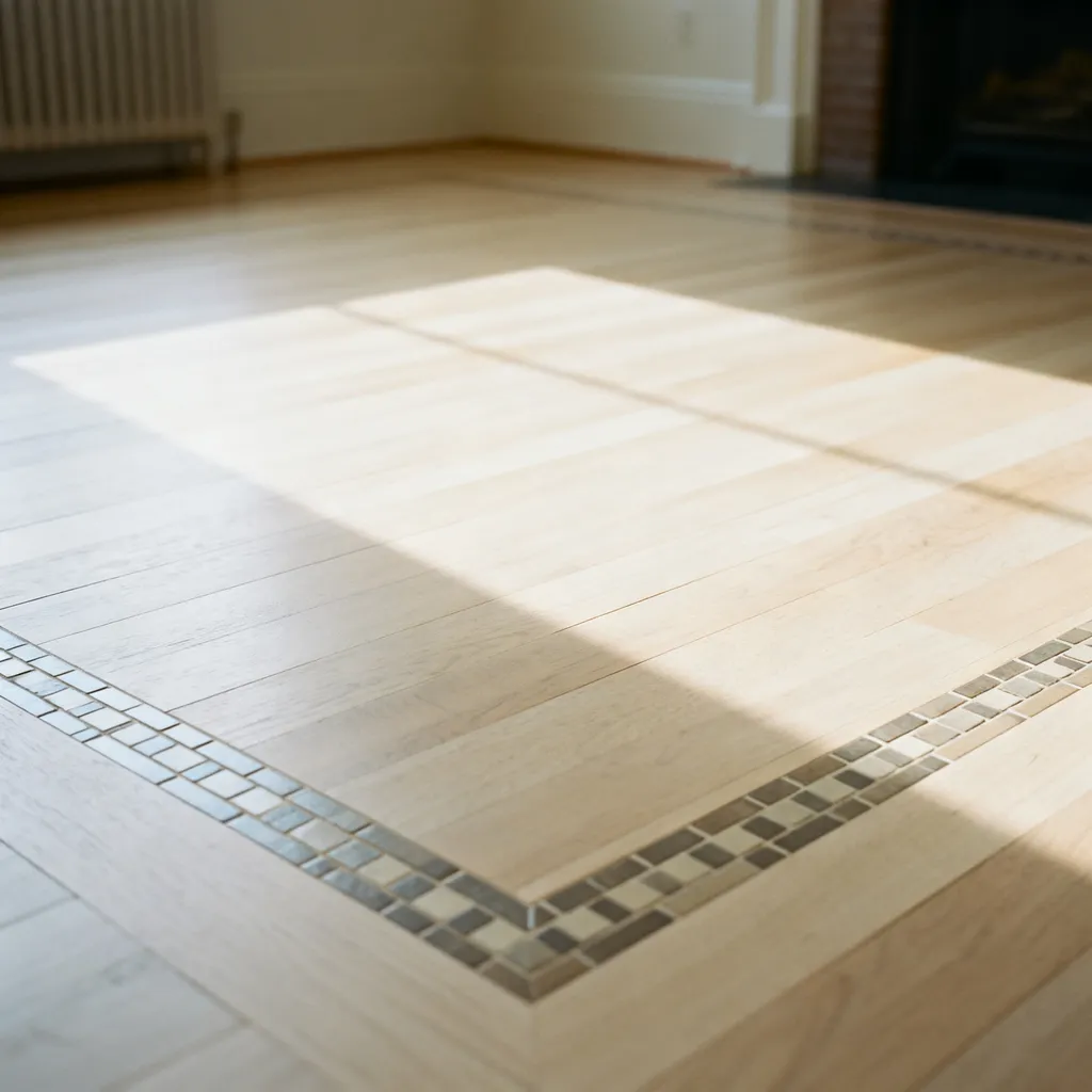 A white-oak floor with a hand-set inlaid border