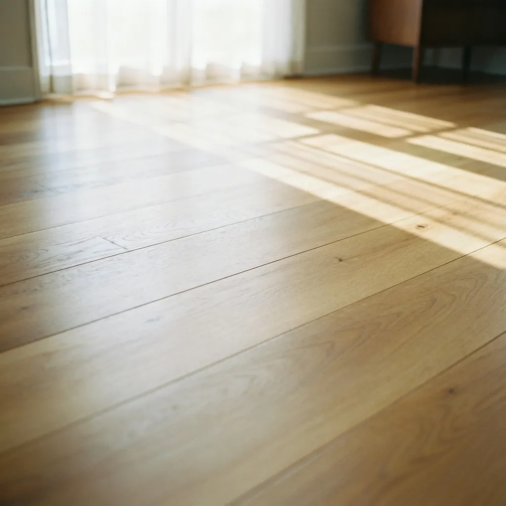 A hardwood floor with a clear natural finish